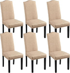 Yaheetech Upholstered Dining Chairs Set of 6, Modern Kitchen Chairs with Nailhead Trims and Solid Wood Legs for Dining Room, Living Room, Restaurant, Fabric Armless Design, Khaki