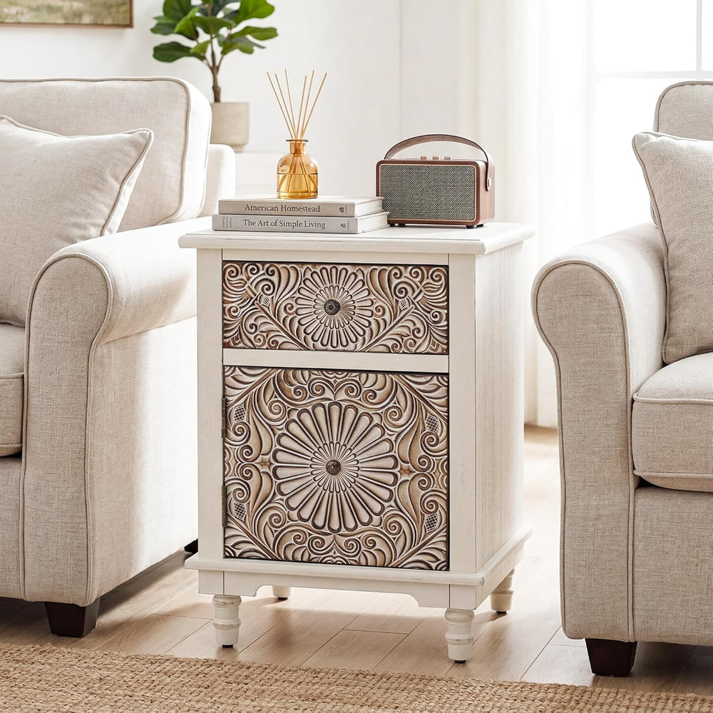 HOMPUS Night Stand Set 2, Vintage Nightstand with Storage, White Nightstand w...