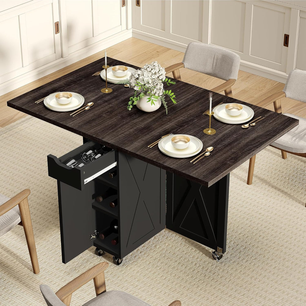 Folding Dining Table for 2-6, Easy Assembly, Dark Brown+Black