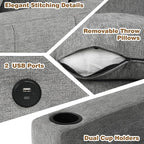 84.7" Symmetrical Convertible Sleeper Sectional Sofa Couch Bed for Living Room 4 Seater L Shaped Reversible Pull Out Sleeper Sofabed with Movable Ottoman ,2 Cup Holders ,USB Ports, Detachable Backrest
