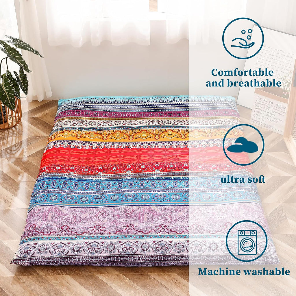 MAXYOYO Mattress Cover for Traditional Japanese Futon Mattress | Futon Floor Mats Cover with Zipper, Super Soft and Machine Washable, Boho Style, Twin