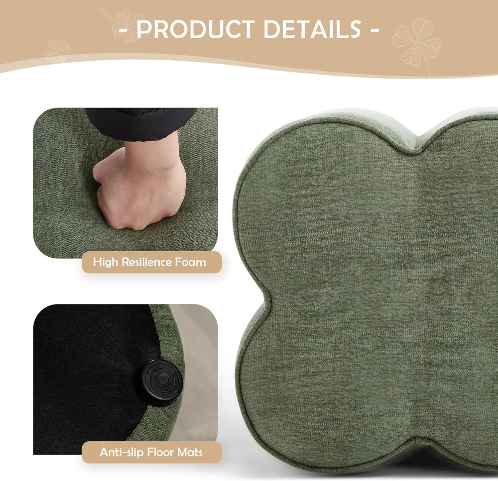 Green Linen Ottoman Set of 2, Small Vanity Stool, Modern Footstool | Multi-Fu...