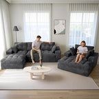 MAXYOYO Sectional Sofa Couch and Chaise Lounge, L Shaped Modern Cloud Couch with Ottoman, Comfy Sofa with Layered Cushion, Tufted Upholstered Sleeper Chair for Living Room, No Assembly Required, Grey