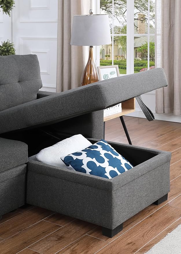 Devion Furniture Maison 4-in-1 Convertible L Shaped Couch with Pull Out Bed and Storage, Sectional Sleeper Sofa with Reversible Chaise for Living Room, Apartment, Bedroom, Office