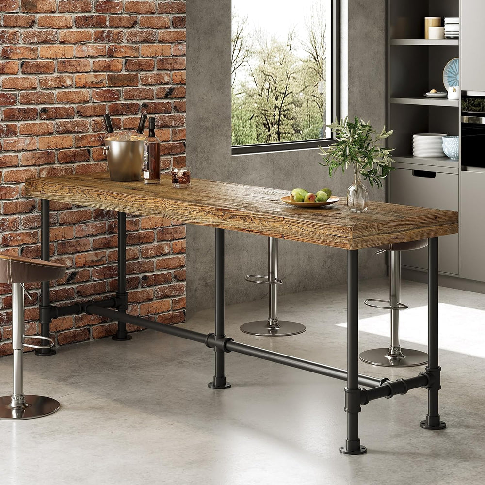 70.9-Inch Long Solid Wood Bar Table for 6-8 People, Industrial Narrow Counter...