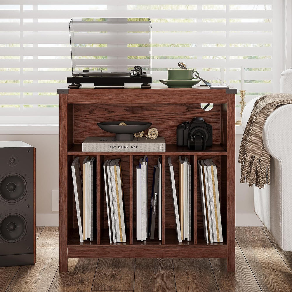 ChooChoo Large Record Player Stand with Charging Station & LED Light, Vin...
