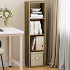 Cube Storage Organizer Bookcase, Small 4 Tier 11 inch Open Back Cubical Shelf with Thickened Border, Display Bookshelf for Living Room, Home Office, Sturdy Room (Brown, 4 Cube,Vertical)