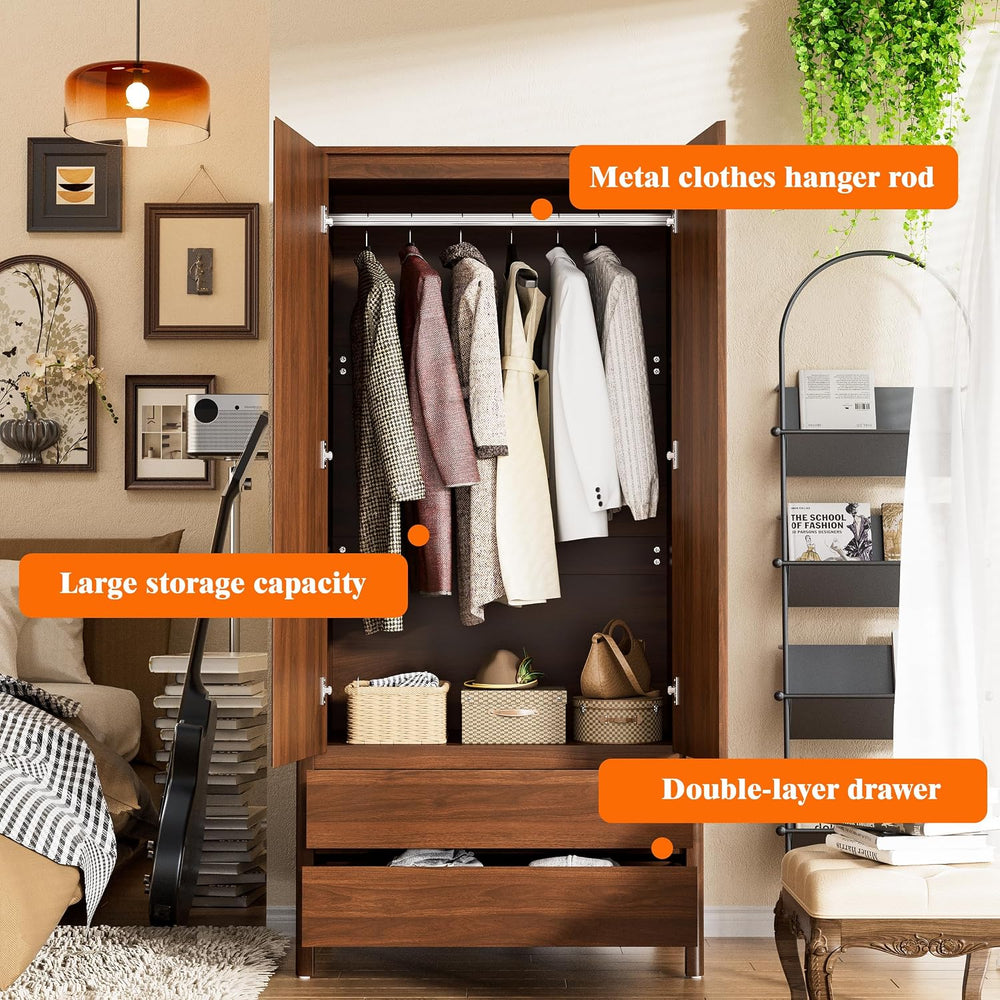 Furniway Armoire Wardrobe Closet, 70.9" Tall Wardrobe Cabinet with 2 Doo...