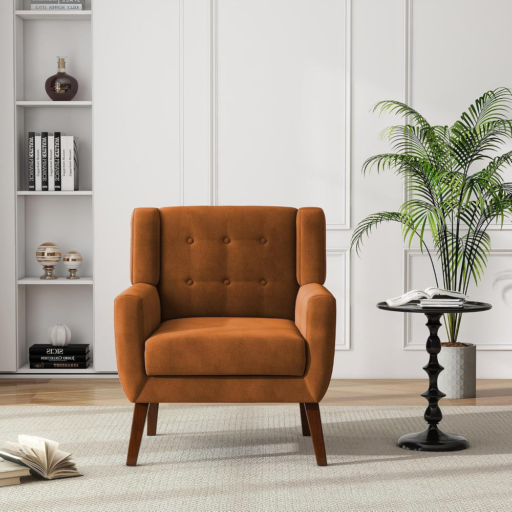 Accent Chairs Set of 2, Velvet Upholstered Armchair, Orange | Mid Century Mod...