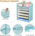 Subekyu 6-Tier Desk Paper Organizer, Desktop File Letter Tray with Handle, Document Sorter and Accessories Holder for Office, Home and School Workspace Organizers, Blue-2 Pack