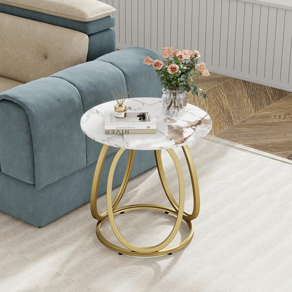 O&K FURNITURE Gold Side Table Living Room, Round End Table with Marbling ...