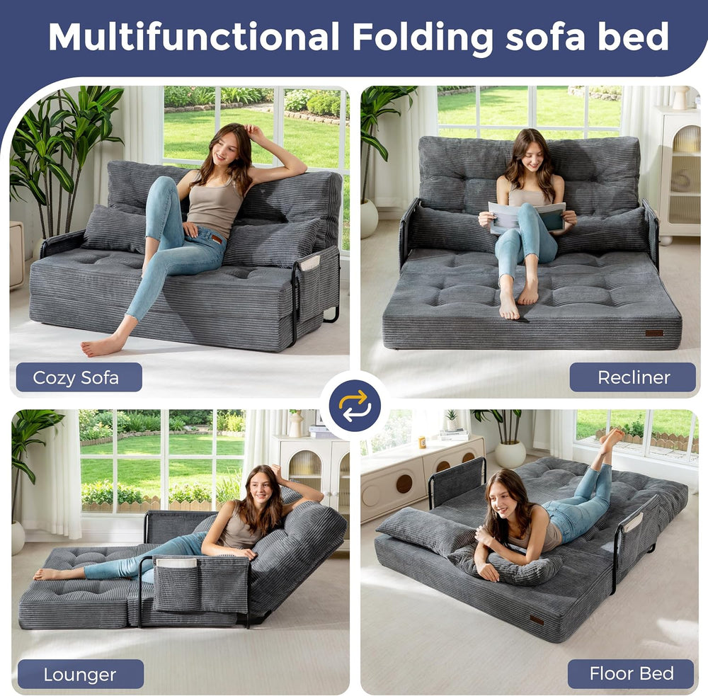 MAXYOYO Adjustable Folding Sofa Bed Couch with 2 Pillows, Dark Grey | Multi-F...