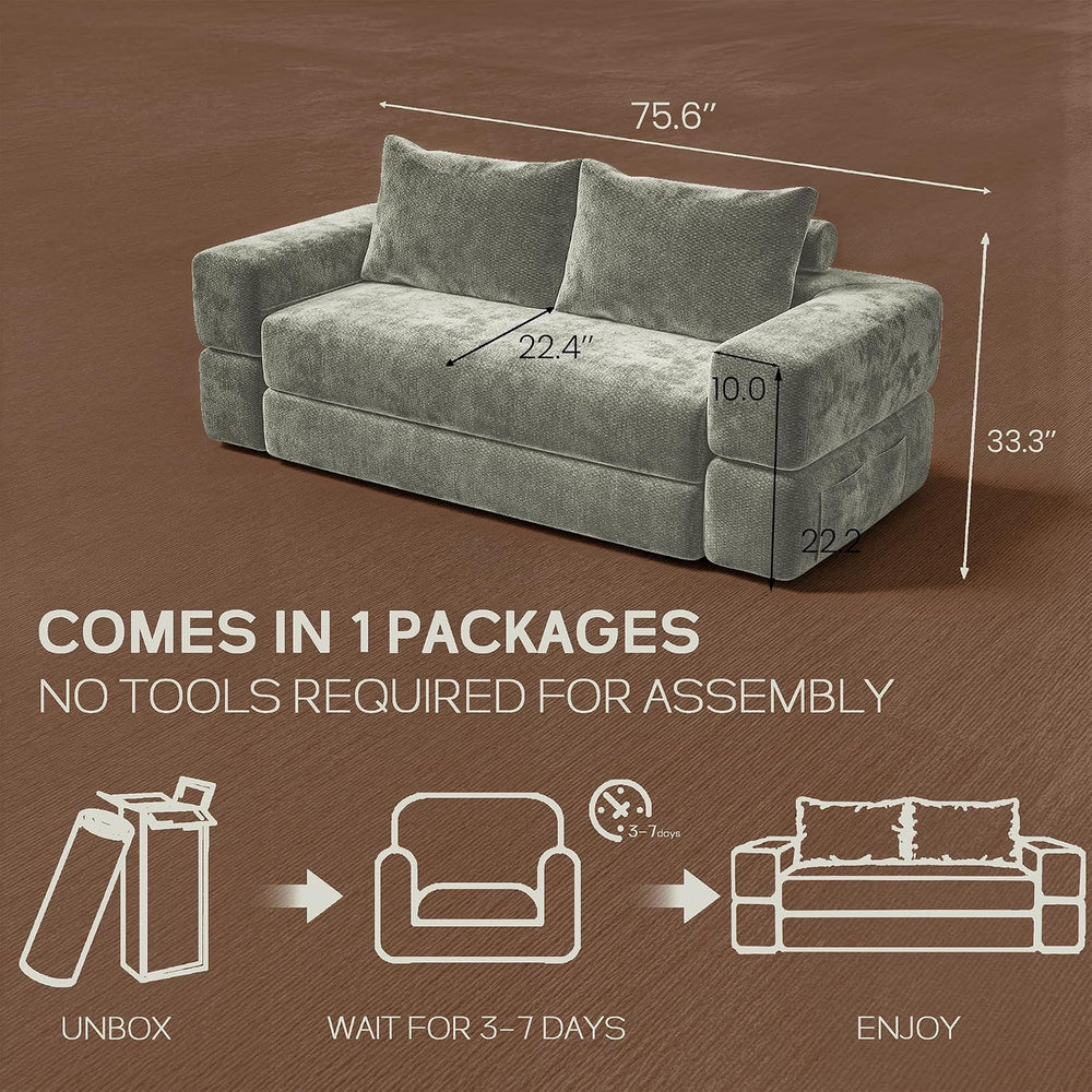 75'' Folding Convertible Sofa Bed with Large Pillow, 4-in-1 Foldable ...