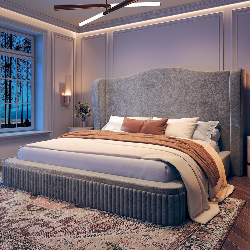 Homkdom 49" Cloud Bed Frame King Size with Tall Wingback Headboard