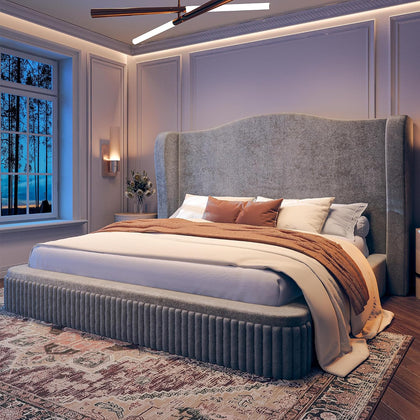 Homkdom 49" Cloud Bed Frame King Size with Tall Wingback Headboard