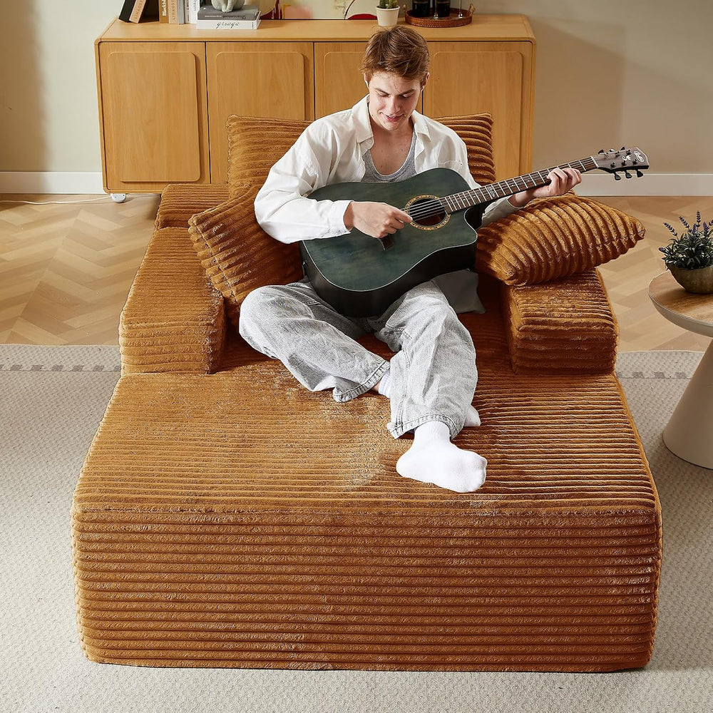 LUCKHAO 50" Oversized Chaise Lounge Chair Indoor,Corduroy Reading Chair ...
