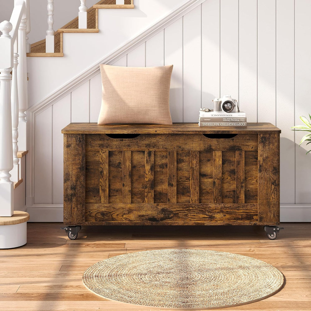 GarveeHome Storage Chest, 39.4" Wooden Storage Bench with 4 Wheels (Brow...