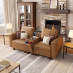 SITJOY 79" Faux Leather Modular Sectional Sofa with Storage, Mid Century Modern Sectional Couches for Living Room, 2 Seat Loveseat with Console Table, Hidden Cupholders, Brown