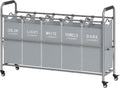 Tajsoon 5 Bag Laundry Sorter Cart, Laundry Hamper Sorter Basket with Heavy Duty Lockable Rolling Wheels for Clothes Storage, Grey & White