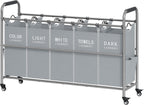 Tajsoon 5 Bag Laundry Sorter Cart, Laundry Hamper Sorter Basket with Heavy Duty Lockable Rolling Wheels for Clothes Storage, Grey & White