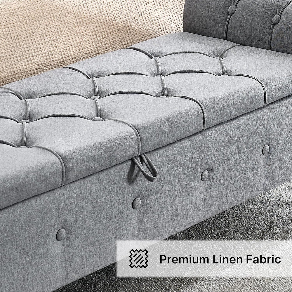 Storage Bench 67" Linen End of Bed Benches Grey | King Size Storage Benc...