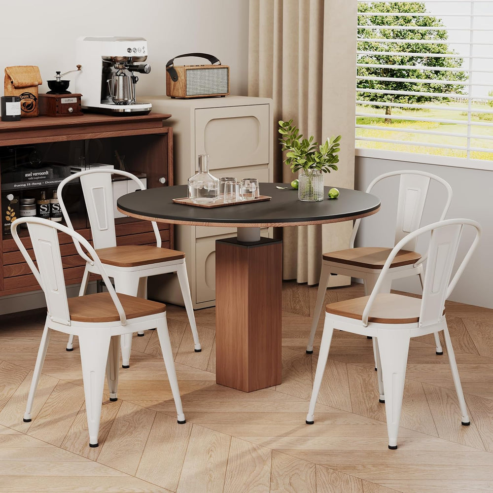 18 Inch Metal Dining Chairs Set of 4 Farmhouse Kitchen Chairs with Wooden Sea...