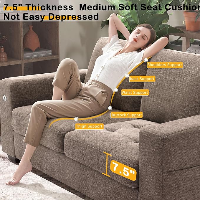 Hanherry 70" Loveseat Sofa for Living Room, Modern Comfy Couch with Medium Firm Seat Cushion, Removable Cover,Wide Armrest,USB/Type-C Port,Chenille Fabric Couches for Small Space,Apartment,Bedroom