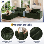 MAXYOYO 132" U Shaped Modular Sectional Sofa with 2 Ottomans, Cloud Boneless Couch with Layered Cushion, Flexible Module Combination Sofa for Living Room, No Assembly Required, Dark Green
