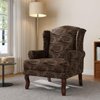 High Back Floral Accent Chairs Set of 2, Fabric Upholstered Armchair Retro Arm Club Chair for Living Room, Comfy Single Sofa Bedroom Reading Seat with Solid Wood Legs - Brown Cranberry