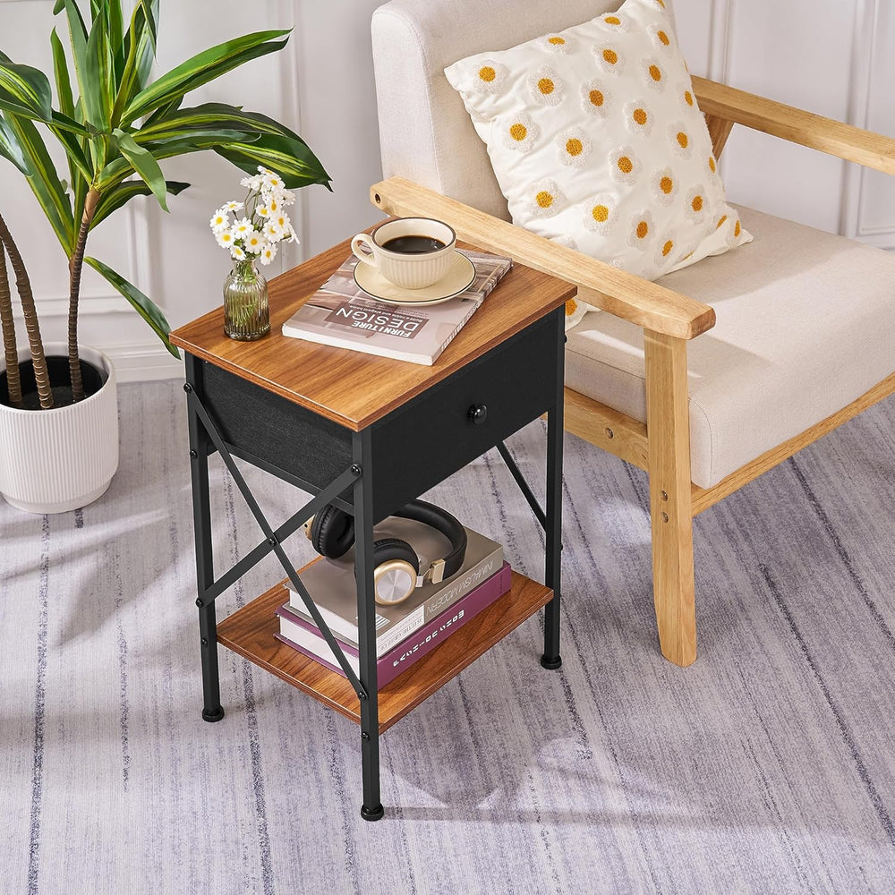 VECELO Nightstand Set of 2, X-Design End Side Table with Fabric Storage Drawe...