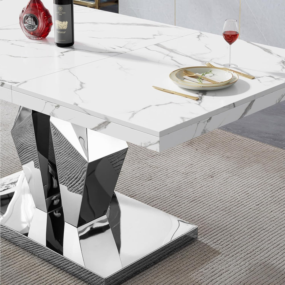 Henf Luxury Marble Dining Table for 6-8 Rectangular 70" Faux Marble Kitc...