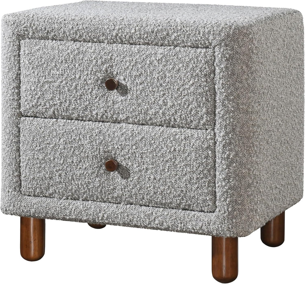 Grey Boucle 2-Drawer Upholstered Nightstand,for Small Spaces