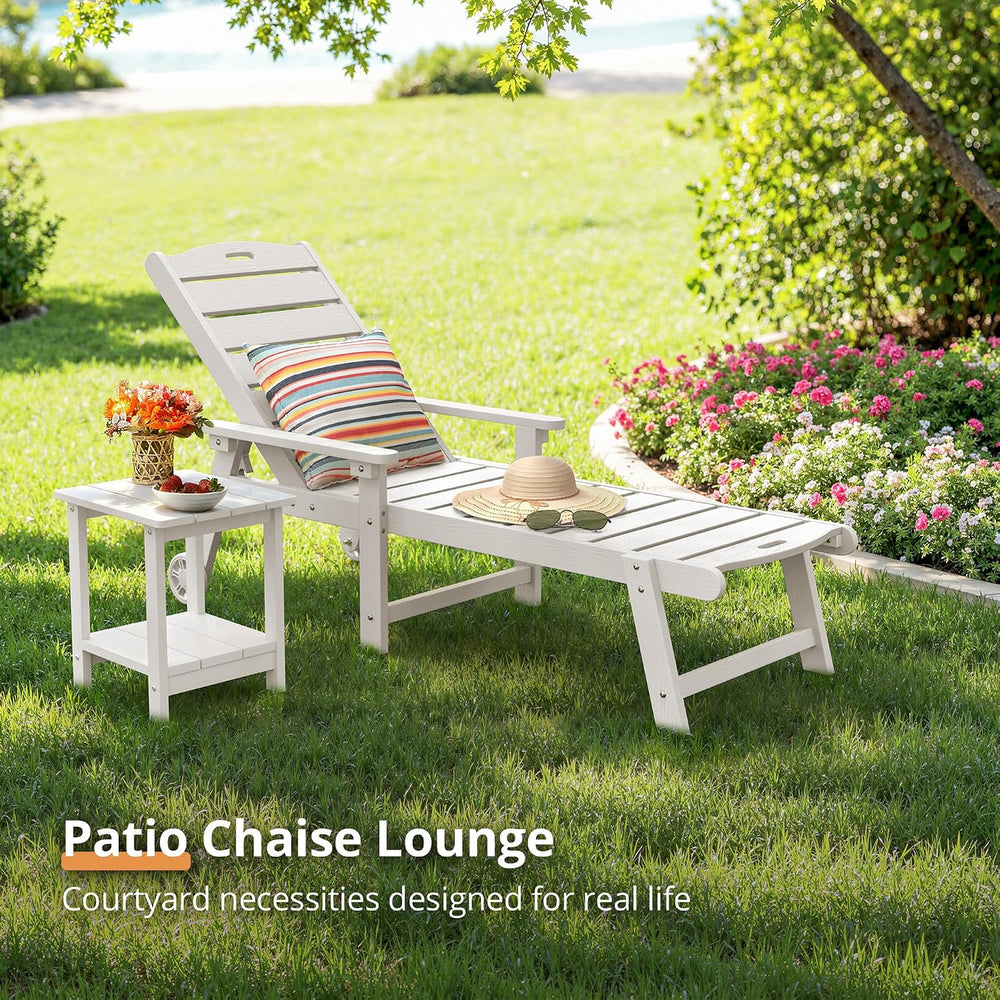 LUE BONA Outdoor Chaise Lounge, 5‑Position, 2‑Pack, White