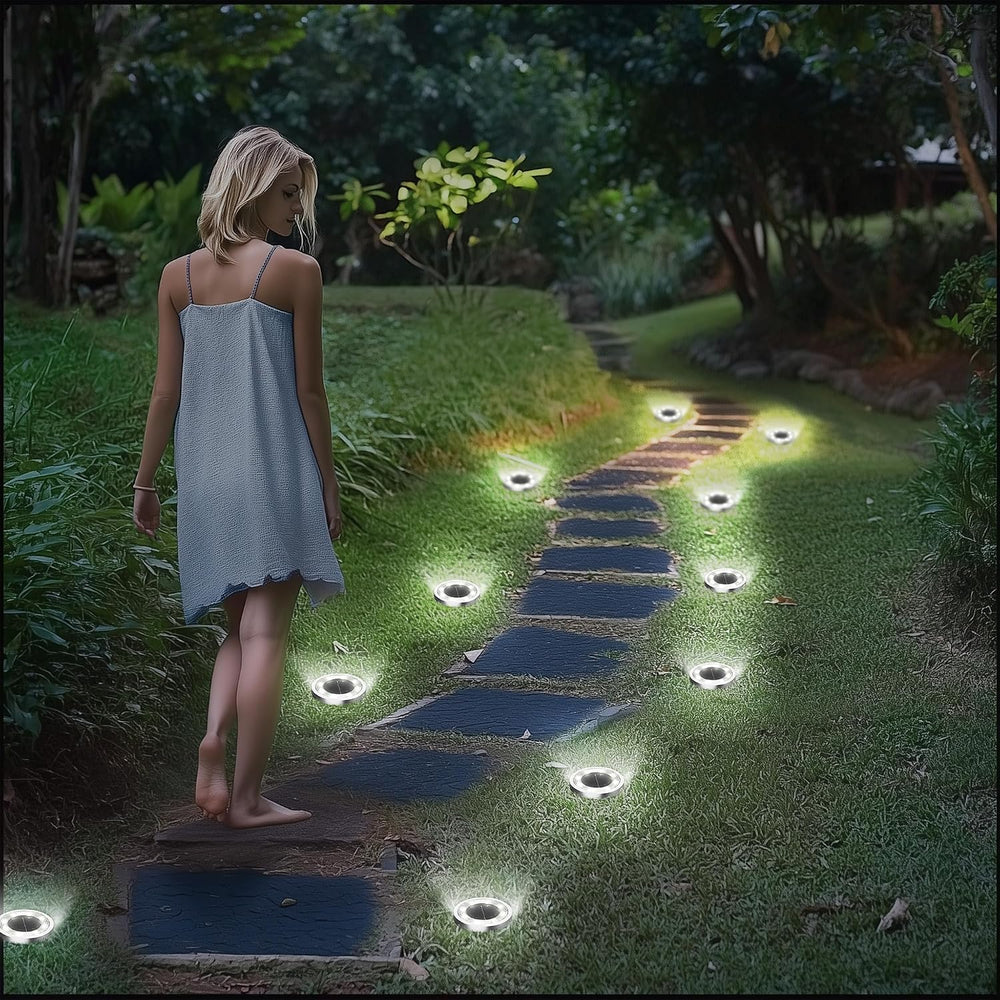 INCX 16Pack Solar Ground Lights Outdoor, 8 LED, IP65 Waterproof, Cold White