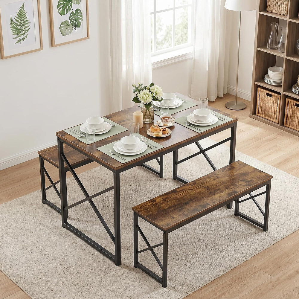 VECELO 43.3" Kitchen Dining Table Set for 4, Heavy-Duty Steel Frame &amp...