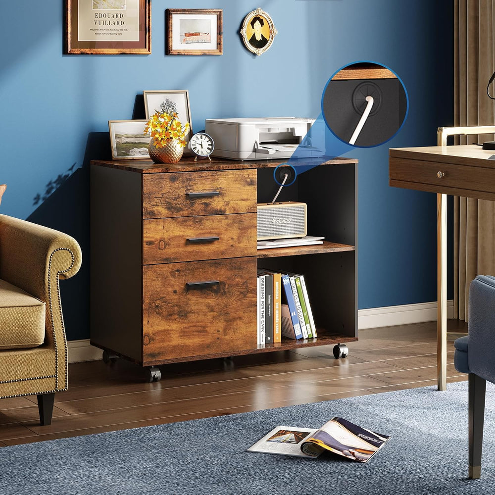 DEVAISE 3-Drawer Mobile File Cabinet, Lateral Filing Cabinet, Rustic Brown | ...