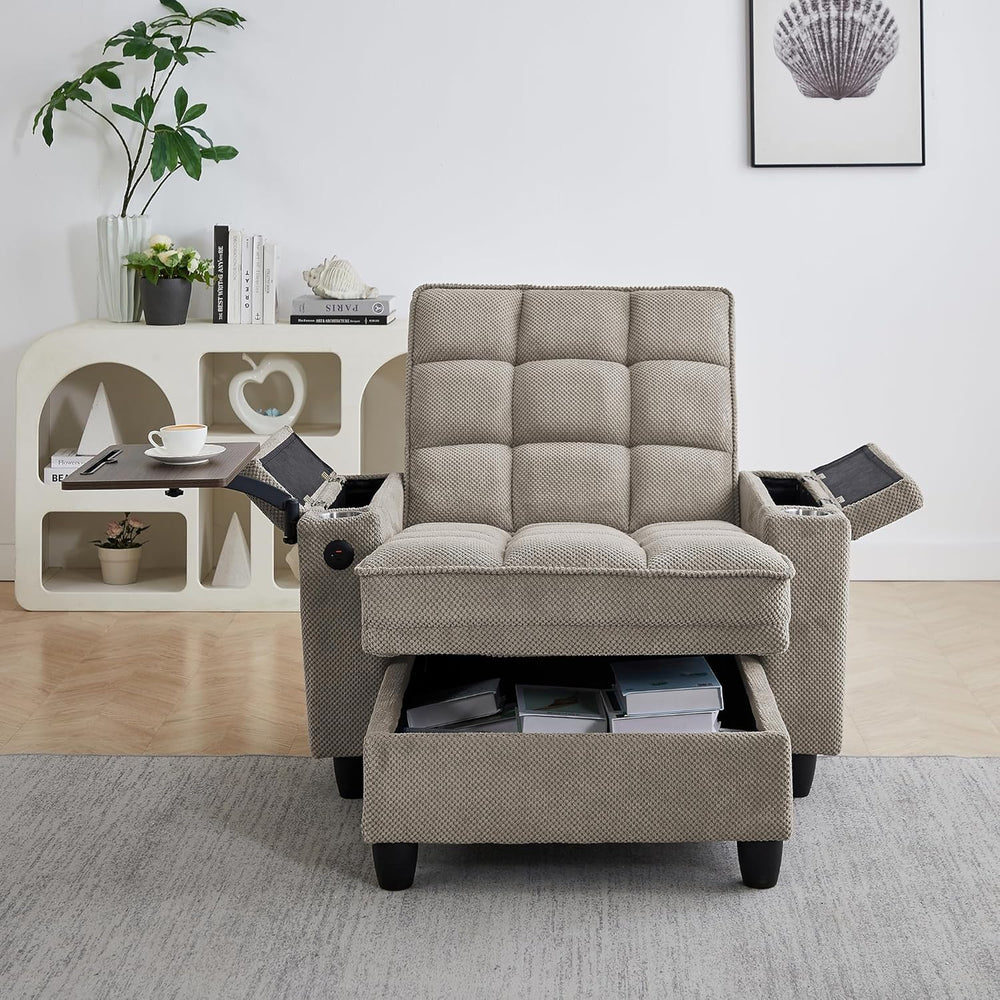 Eafurn Convertible Chaise Lounge Sleeper Chair with Storage and 6-Position Re...