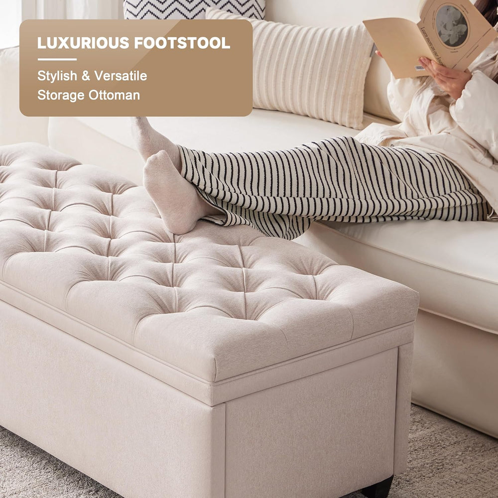 Mangodan 50 Inch Large Storage Ottoman, Tufted Ottoman with Storage | End of ...