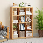 Cube Storage Organizer Bookcase, Decorative 11 inch Open Back Cubical Shelf with Thickened Border, Display Bookshelf for Living Room, Home Office, Sturdy Room (Natural Oak, 12 Cube)