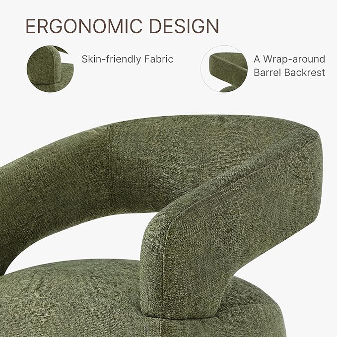 Upholstered Dining Chairs with Casters, Modern Barrel Side Armchair with Rollers for Dining Room, Bedroom, Kitchen, Reading Room, Green, Set of 1