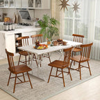 HOMCOM Windsor Dining Chairs Set of 4, Farmhouse Wooden Kitchen Chairs with Rubber Wood Frame and Spindle Backrest for Dining Room, Living Room, Light Brown