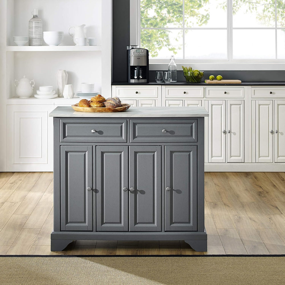 Crosley Furniture Avery Kitchen Island with Storage Shelves, Microwave Stand,...