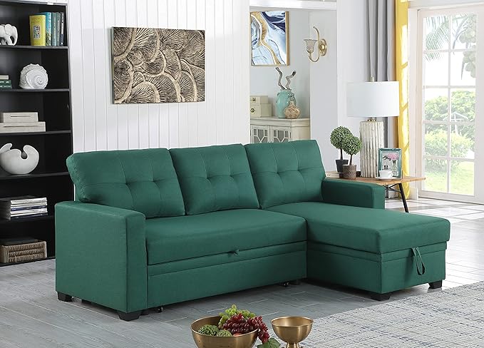 Devion Furniture Garisa 4-in-1 Convertible L Shaped Couch with Pull Out Bed and Storage, Sectional Sleeper Sofa with Reversible Chaise for Living Room, Apartment, Bedroom, Office
