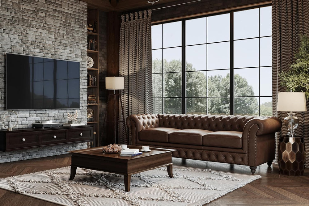 Valencia Parma 92" Leather Chesterfield Sofa, Premium Leather Upholstery...