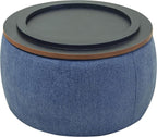 Modern Round Storage Ottoman with Wooden Top,Handmade Luxury Pleated Circle Fabric Storage Ottoman Coffee Table,End Table & Footstool for Living Room（Navy Blue）