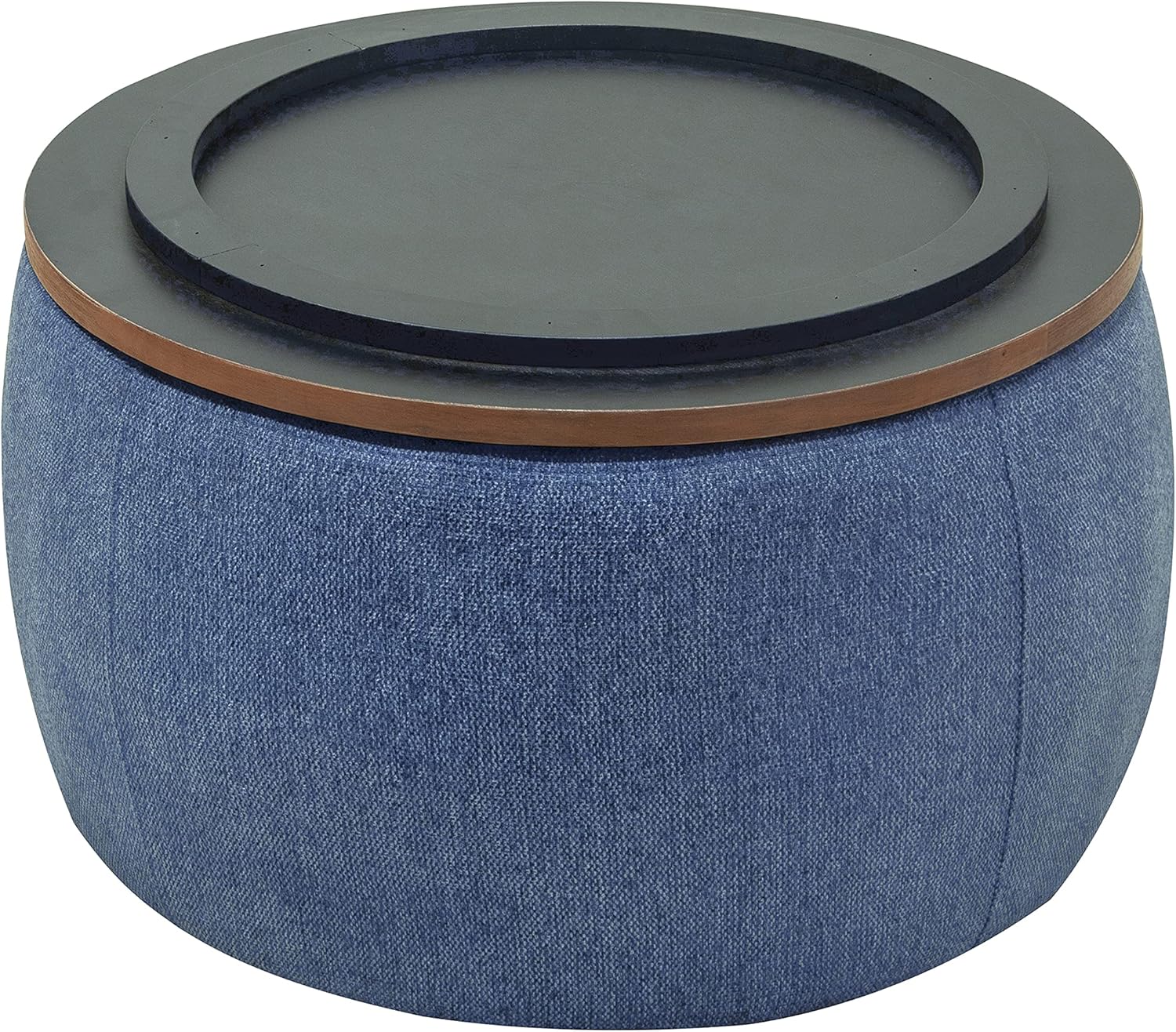 Modern Round Storage Ottoman with Wooden Top,Handmade Luxury Pleated Circle Fabric Storage Ottoman Coffee Table,End Table & Footstool for Living Room（Navy Blue）