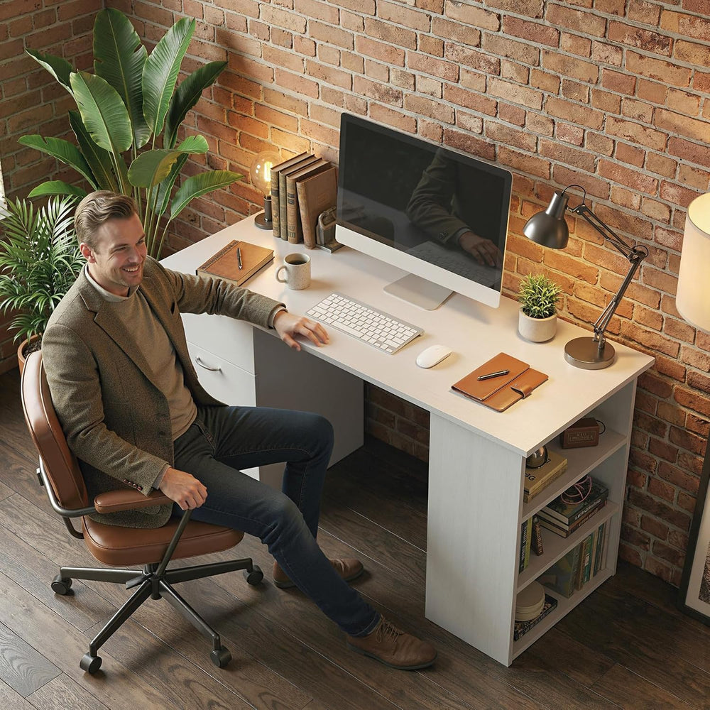 HOMCOM Computer Desk with Drawers, 47" Home Office Desk with Storage, White