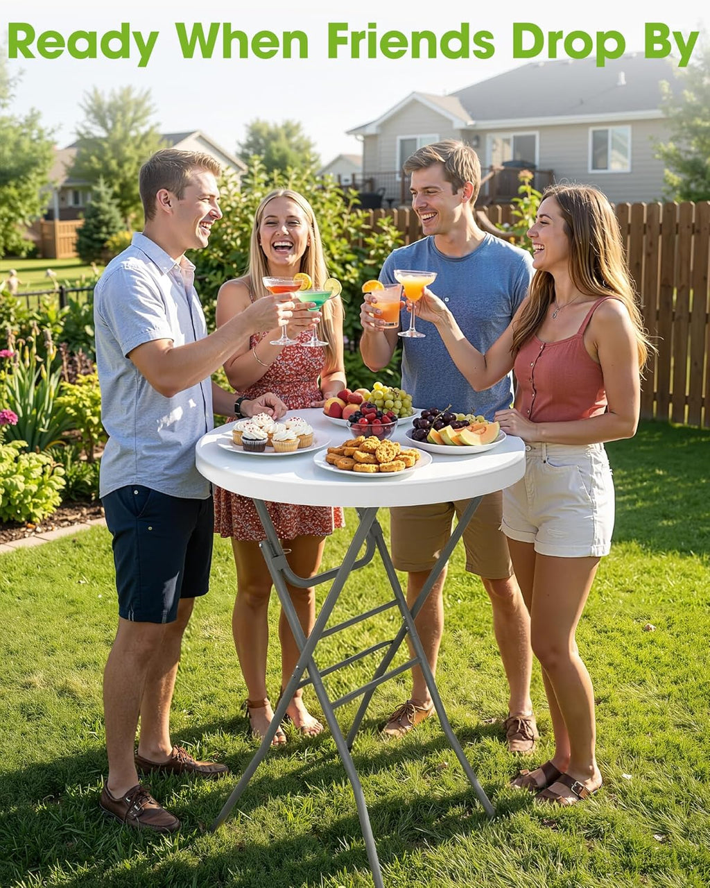 Pureegg Round Cocktail Table - High Top Bar Table (28" Diameter x 43.3" Height) with X-Shaped Support Frame, Foldable & Portable for Parties, Weddings, Events & Home Use, White - 1PCS