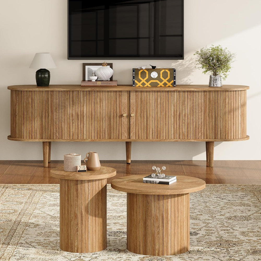 LUXOAK 3-Piece Mid Century Modern Living Room Table Set, 70" TV Stand wi...