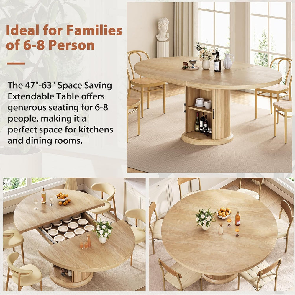 Jocoevol 47″–63″ Extendable Round Dining Table for 4–8 with Dust-Proof 2-Tier...